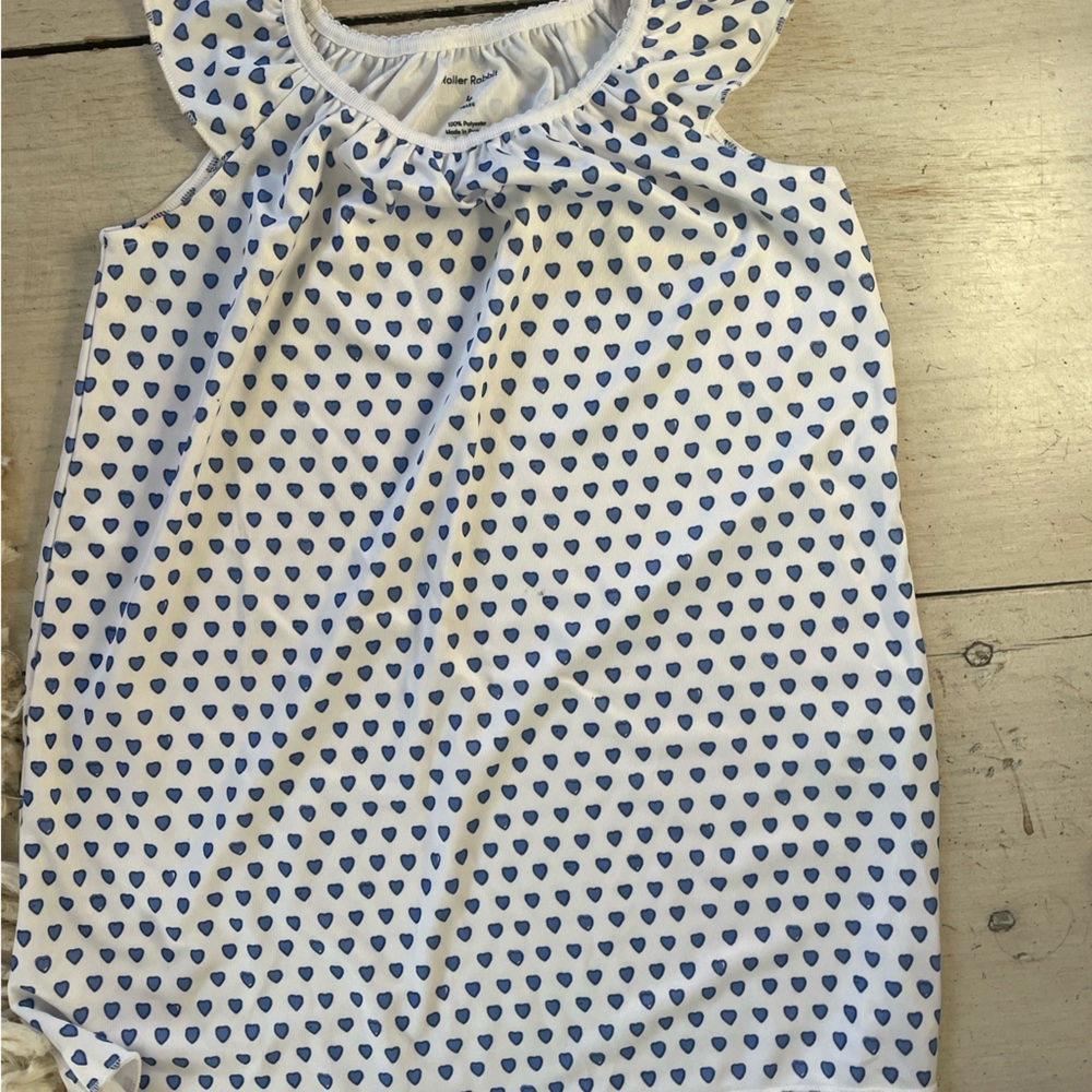 Roberta Roller Rabbit White Top with Blue Hearts